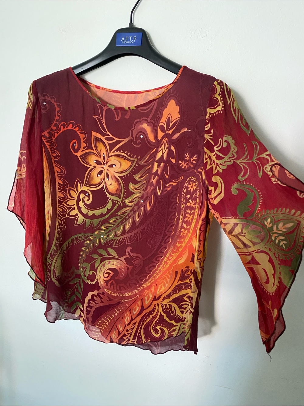 100%silk blouse with Orange and Gold Accents